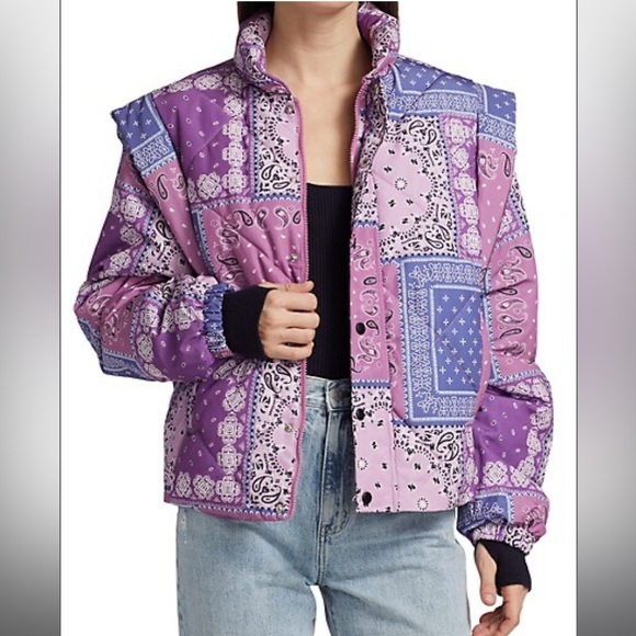 Pistola Callista Purple Pink Quilted Orchid Bandana-Print Puffer Jacket or Vest - Picture 5 of 16
